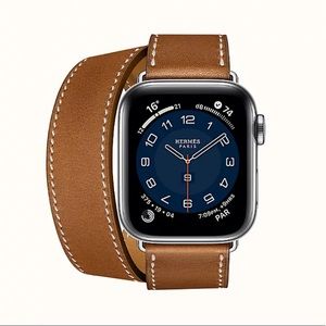 Hermes Double Tour Apple Watch Band in Fauve Barenia Calfskin 41mm